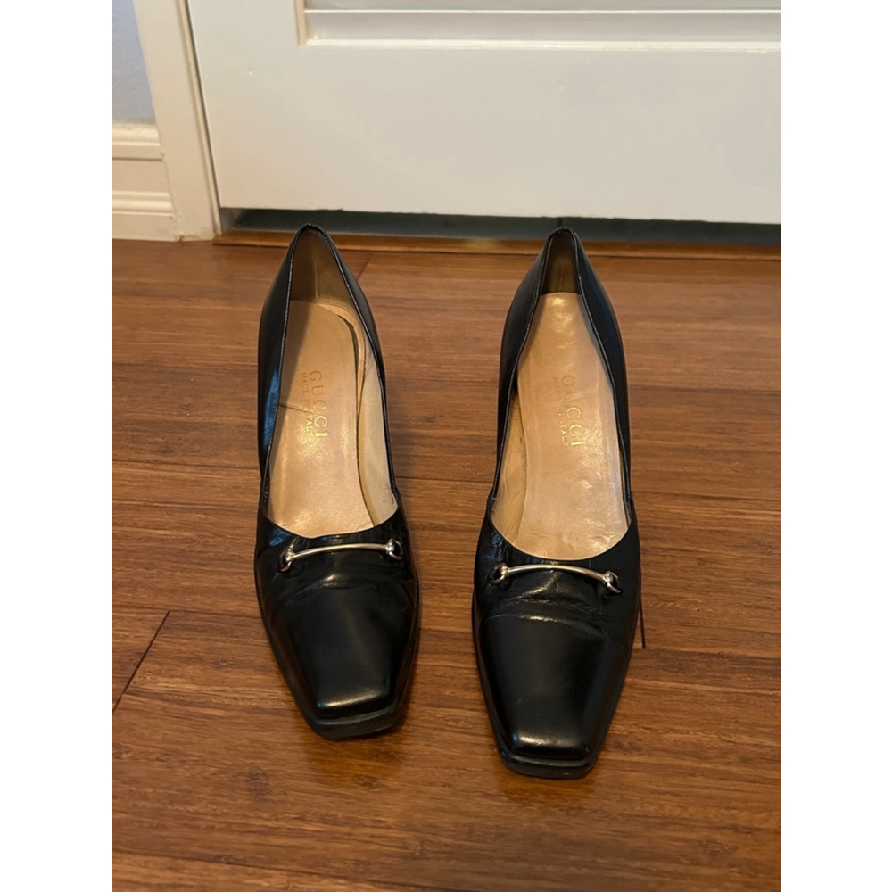 Vintage Gucci Scarpa Leather Pump Heels Black, 37.5 C